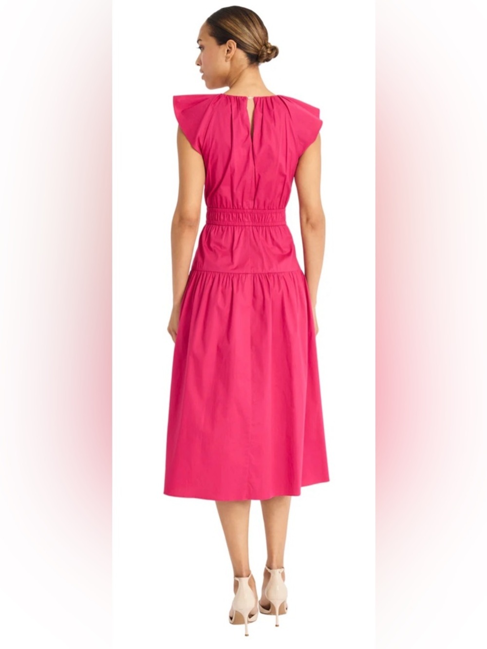 NWT Maggie London Roberta Dress Midi Cotton Poplin Flutter Sleeve Pockets Sz 8 - Picture 3 of 3
